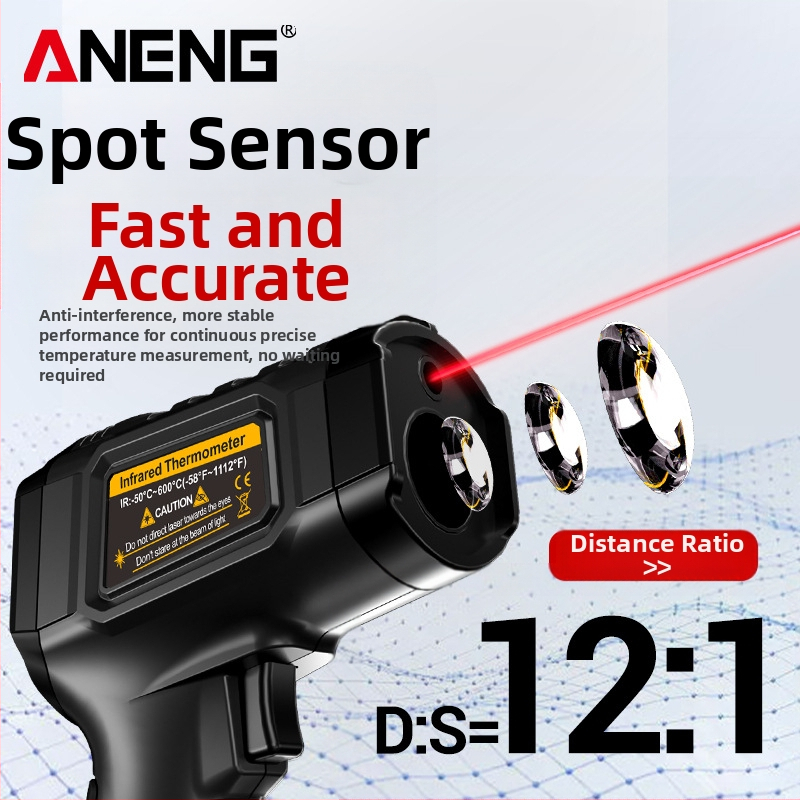 Υπέρυθρο θερμόμετρο για βιομηχανικά αντικείμενα, υψηλή ακρίβεια, απόκριση 0,5 s, λειτουργεί με 2 μπαταρίες AAA