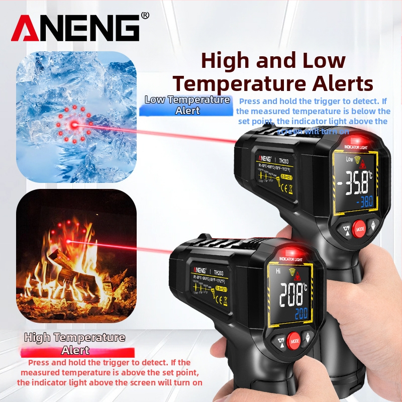 Υπέρυθρο θερμόμετρο για βιομηχανικά αντικείμενα, υψηλή ακρίβεια, απόκριση 0,5 s, λειτουργεί με 2 μπαταρίες AAA