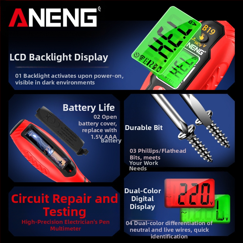 ANENG високоточен интелигентен тестер‑пен с цифров дисплей – мултифункционално средство за проверки на вериги и измерване на напрежение