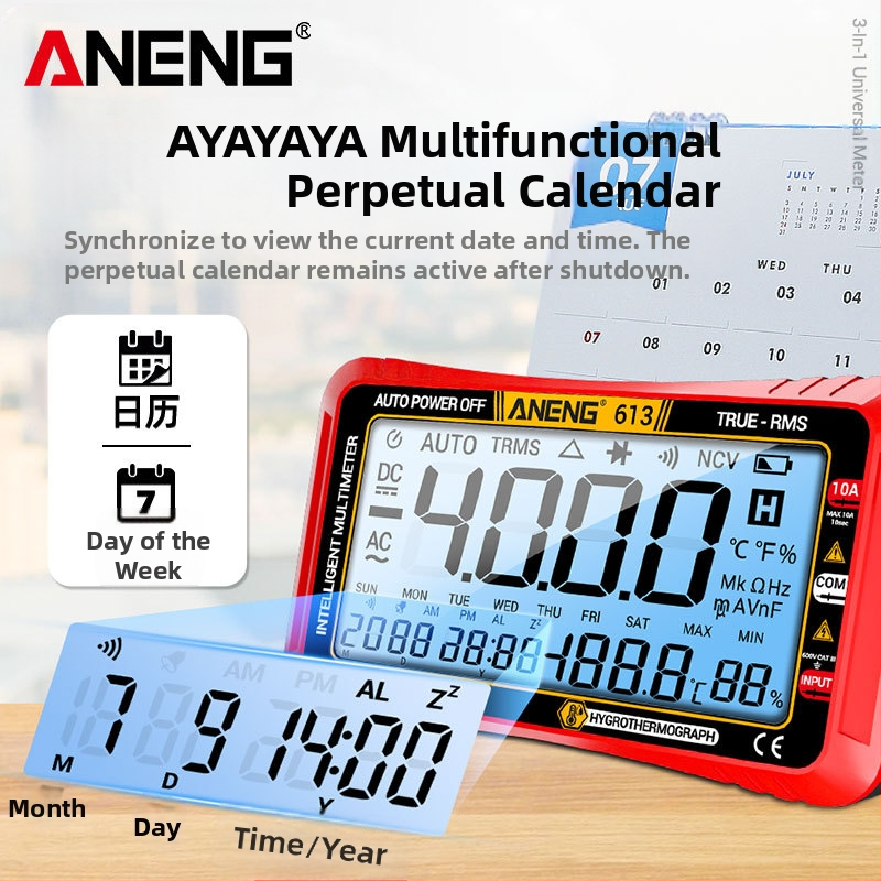 ANENG skaitmeninis multimetras 3-in-1 su temperatūros ir drėgmės jutikliu, įtampos ir srovės matavimas, CE sertifikatas