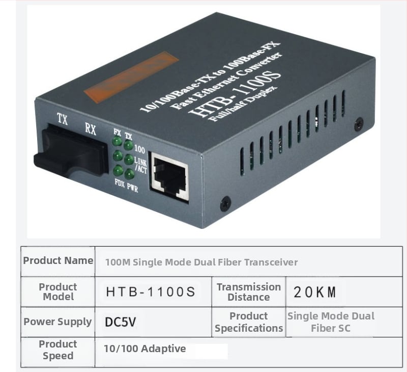 HTB-3100 Фиброоптичен трансивър — 100 Mbps, моно-режимен, едно влакно, GS-03/SFP, 4100