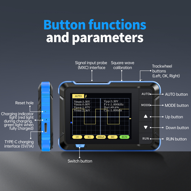 FNIRSI-DSO 152 Ψηφιακός παλμογράφος, 1 κανάλι, εύρος ζώνης 0,2 MHz, βάρος 0,235 kg