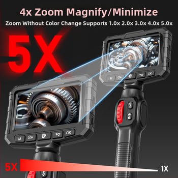 Endoskops ar iebūvētu displeju, 360° artikulējoša zonde automobiļu pārbaudēm, HD 2 MP kamera, IP67 ūdensizturīgs, darba garums 1000 mm, LED apgaismojums