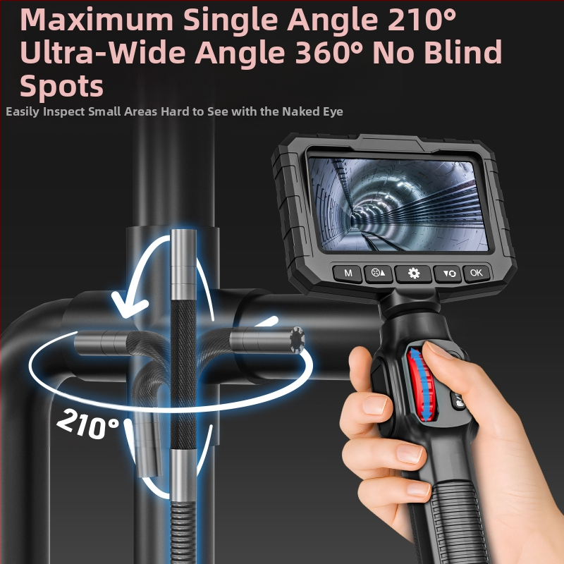 Ендоскоп с вграден дисплей, 360° артикулираща сонда за автомобилна инспекция, HD камера 2 MP, IP67 водоустойчив, работна дължина 1000 мм, LED осветление