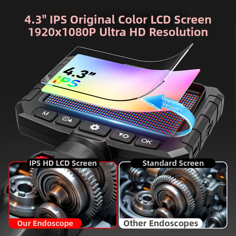 Ендоскоп с вграден дисплей, 360° артикулираща сонда за автомобилна инспекция, HD камера 2 MP, IP67 водоустойчив, работна дължина 1000 мм, LED осветление