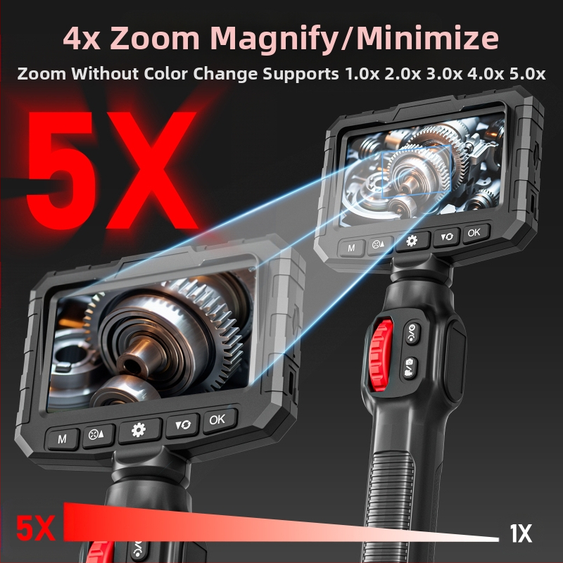 Ендоскоп с вграден дисплей, 360° артикулираща сонда за автомобилна инспекция, HD камера 2 MP, IP67 водоустойчив, работна дължина 1000 мм, LED осветление