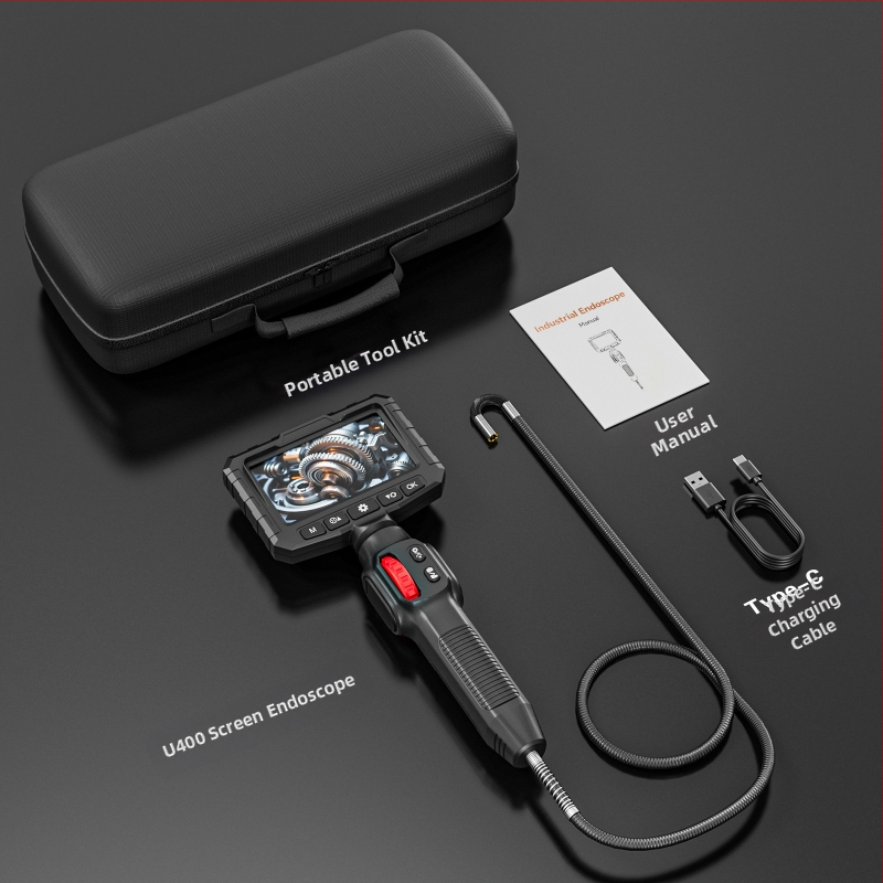 Ендоскоп с вграден дисплей, 360° артикулираща сонда за автомобилна инспекция, HD камера 2 MP, IP67 водоустойчив, работна дължина 1000 мм, LED осветление