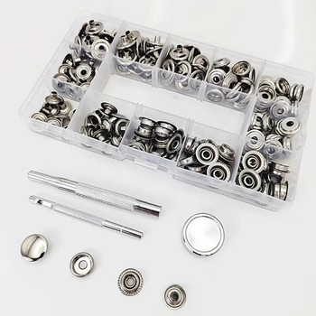 Nerūdijančio plieno dideli mygtukų segtukai rinkinys su diegimo įrankiais ir replėmis, 50 komplektų, 201 tvirtinimo elementų