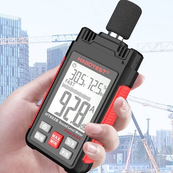 HT602B Ψηφιακός μετρητής θορύβου: εύρος μέτρησης 30-130 dBC, ακρίβεια ±1.5 dB (94 dB @1 kHz) ±5 dB (94 dB @8 kHz), εύρος συχνοτήτων 30 Hz-8 kHz