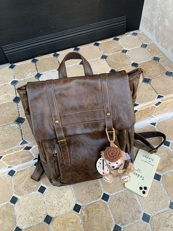 Rucsac în stil street-trend, material PU, toamnă 2024, închidere cu capac magnetic, buzunar intern cu fermoar