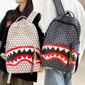 Νάιλον unisex σακίδιο, σχέδιο καρχαρία, μεγάλη χωρητικότητα, ριγέ μοτίβο