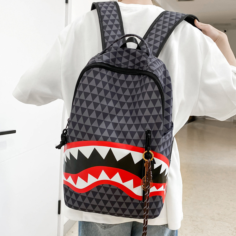 Νάιλον unisex σακίδιο, σχέδιο καρχαρία, μεγάλη χωρητικότητα, ριγέ μοτίβο