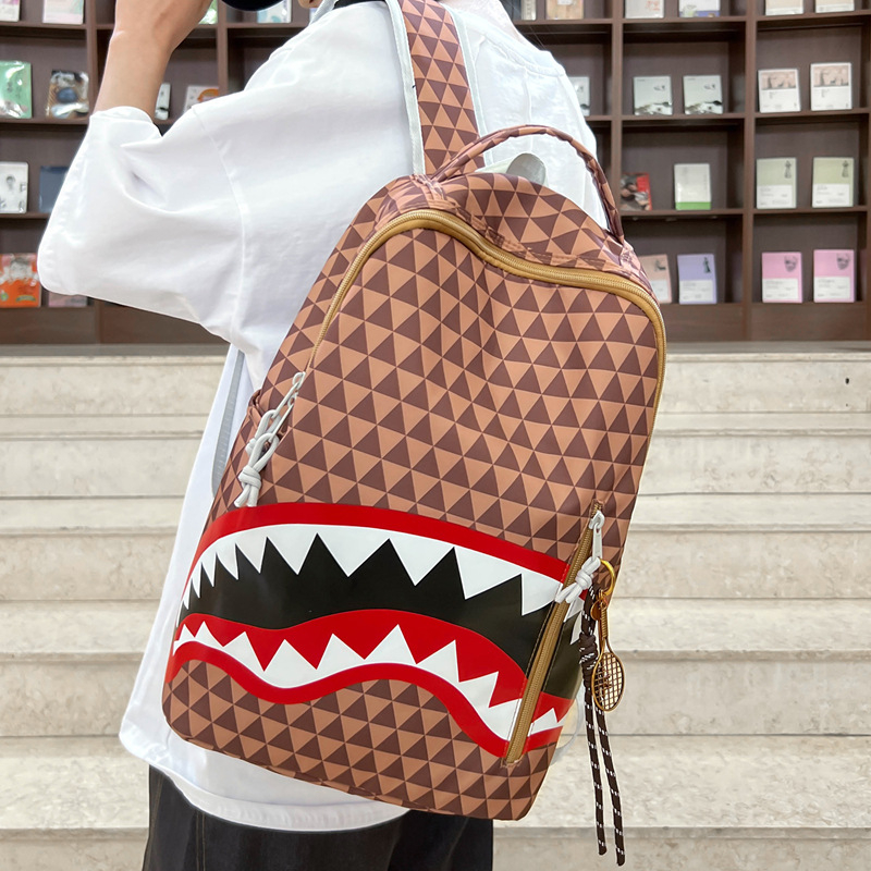 Νάιλον unisex σακίδιο, σχέδιο καρχαρία, μεγάλη χωρητικότητα, ριγέ μοτίβο
