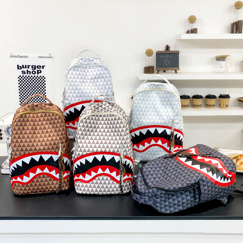 Νάιλον unisex σακίδιο, σχέδιο καρχαρία, μεγάλη χωρητικότητα, ριγέ μοτίβο