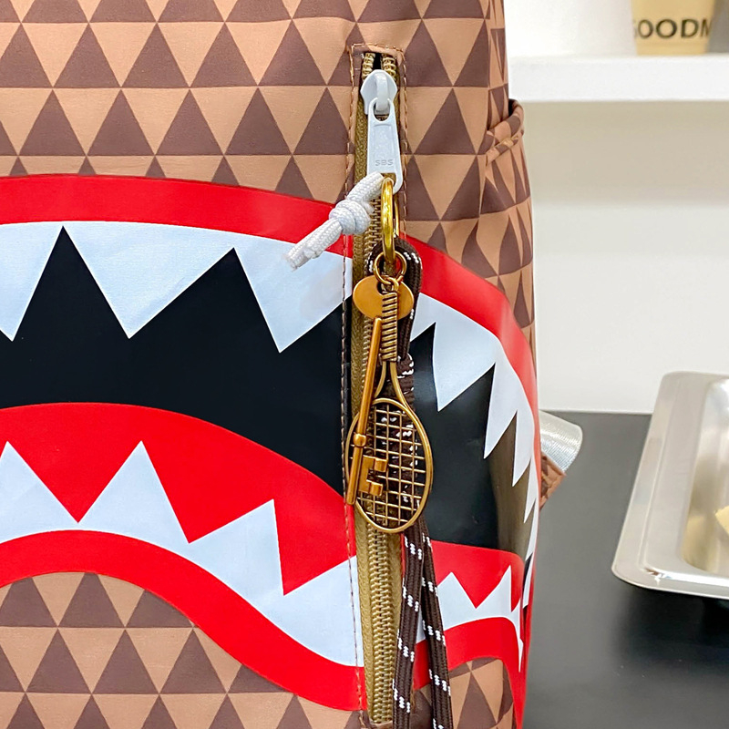 Νάιλον unisex σακίδιο, σχέδιο καρχαρία, μεγάλη χωρητικότητα, ριγέ μοτίβο