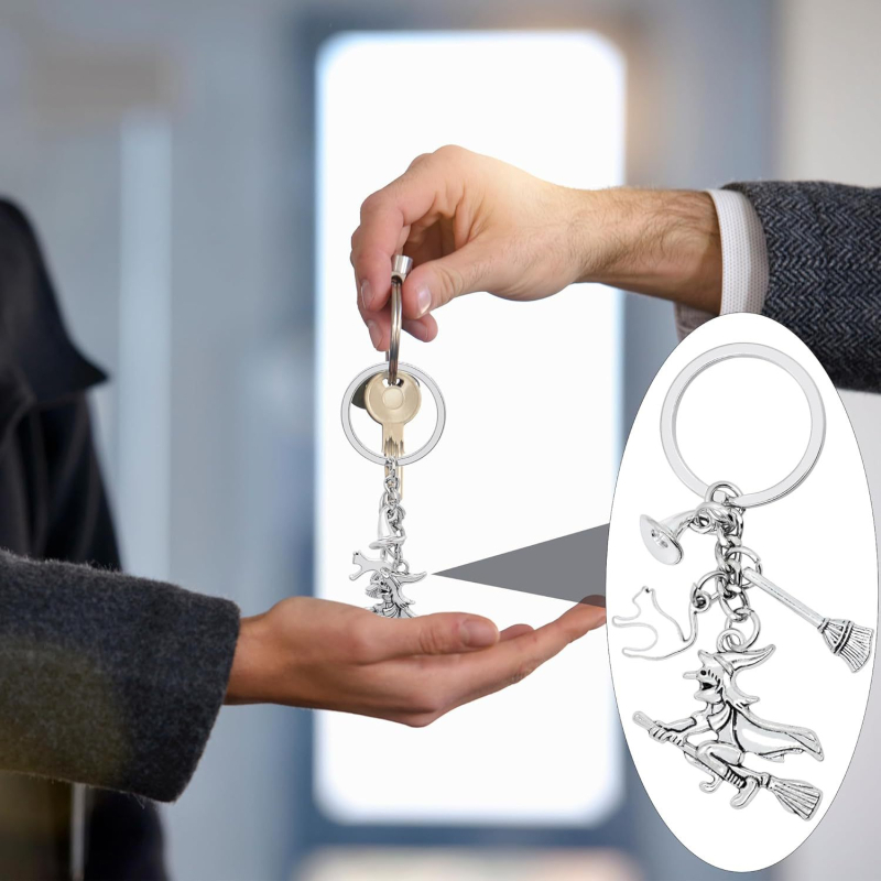 MAQMXU Μεταλλικό Μπρελόκ Κλειδιών για Χάλογουιν με Γάτα και Καπέλο Μάγισσας