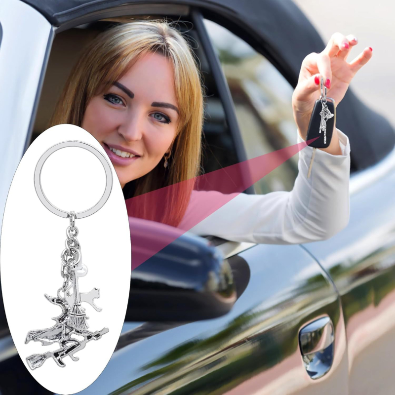 MAQMXU Μεταλλικό Μπρελόκ Κλειδιών για Χάλογουιν με Γάτα και Καπέλο Μάγισσας