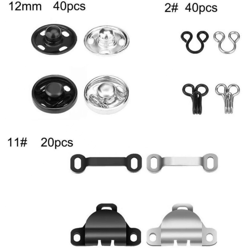 PHIA HARDWARE Metaliniai užsegimai drabužiams, remonto rinkinys 100 vnt., rankomis siūtas; tinka džinsams, drabužiams ir aksesuarams