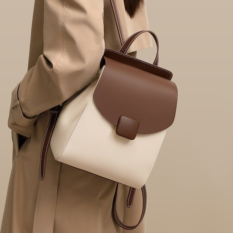 Hátizsák tehén split bőr + műbőr, nagy kapacitás, városi stílus, utazáshoz és mindennapi használatra