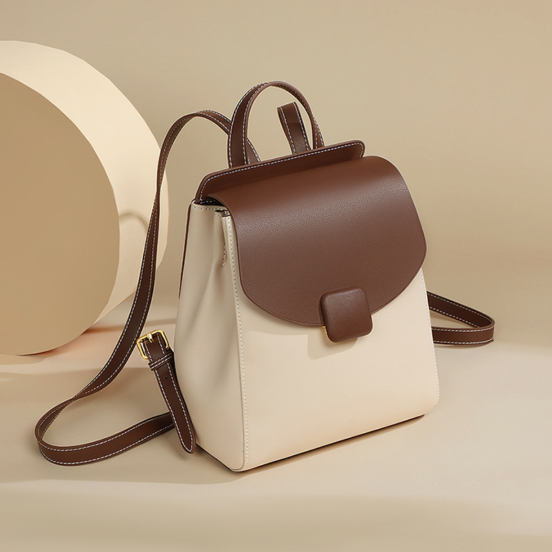 Hátizsák tehén split bőr + műbőr, nagy kapacitás, városi stílus, utazáshoz és mindennapi használatra