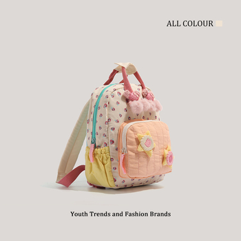 Gyerekeknek készült vászon hátizsák epermintás mintával, friss és édes stílus, cipzáras nyitás, poliészter bélés, telefonzseb