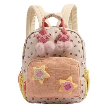 Gyerekeknek készült vászon hátizsák epermintás mintával, friss és édes stílus, cipzáras nyitás, poliészter bélés, telefonzseb