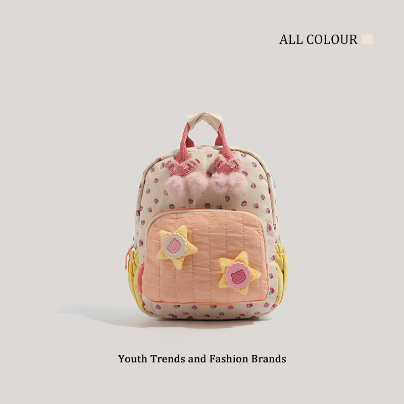 Gyerekeknek készült vászon hátizsák epermintás mintával, friss és édes stílus, cipzáras nyitás, poliészter bélés, telefonzseb