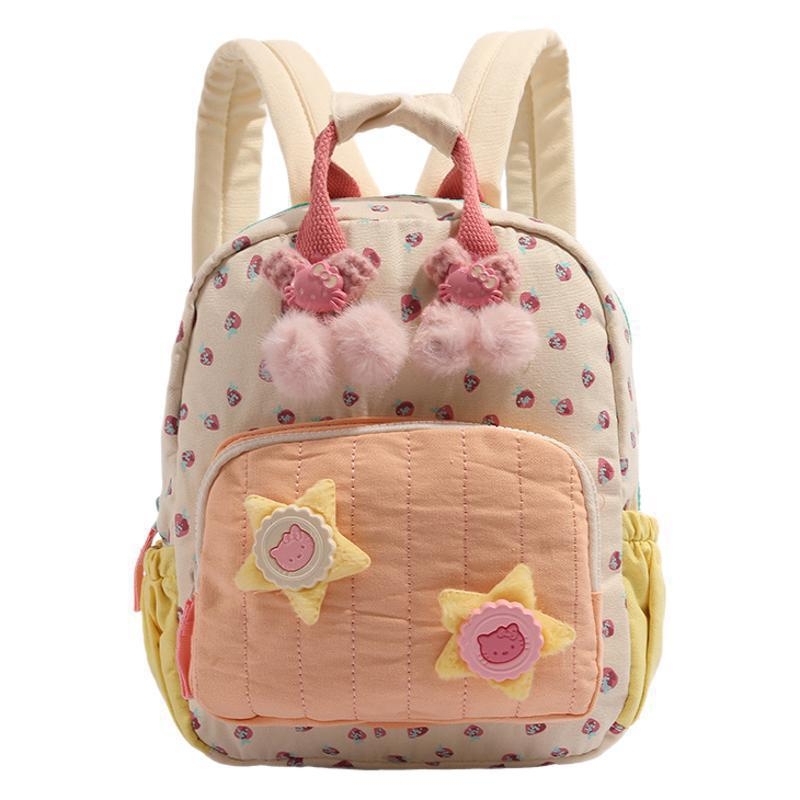 Gyerekeknek készült vászon hátizsák epermintás mintával, friss és édes stílus, cipzáras nyitás, poliészter bélés, telefonzseb