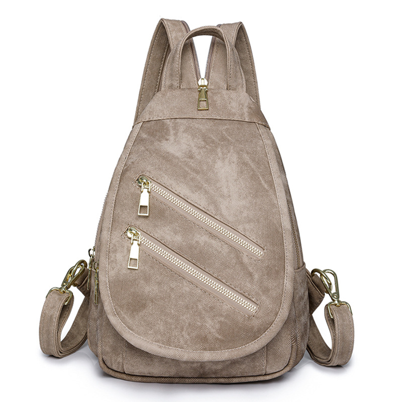 Női hátizsák PU bőrhatású anyagból, Nagy kapacitás, Poliészter belső anyag, Cipzáras zárás