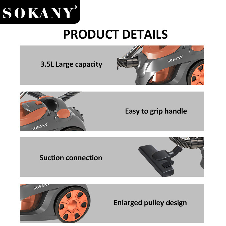 Οικιακή φορητή χειροκίνητη σκούπα — κάθετη σχεδίαση, στεγνό καθάρισμα, ισχύς 3000 W, μήκος καλωδίου περίπου 5 μ