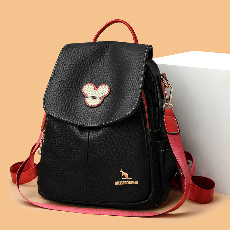 Marhabőr mintás hátizsák, valódi bőr, városi egyszerű stílus, többfunkciós utazásokhoz, belső cipzáras rekesz, telefon- és személyi igazolvány zsebek