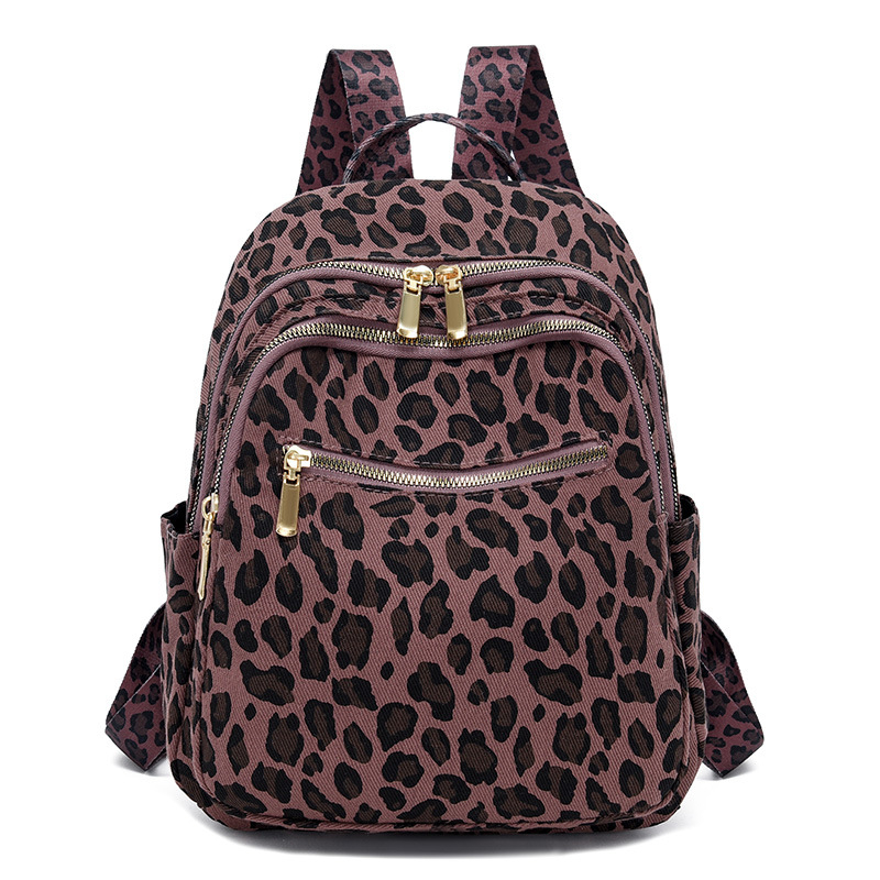 Geantă pentru femei cu imprimeu leopard, rucsac și geantă de umăr, simplitate urbană, material Oxford, închidere cu fermoar, buzunar intern cu fermoar și buzunar laminat, rezistentă la apă