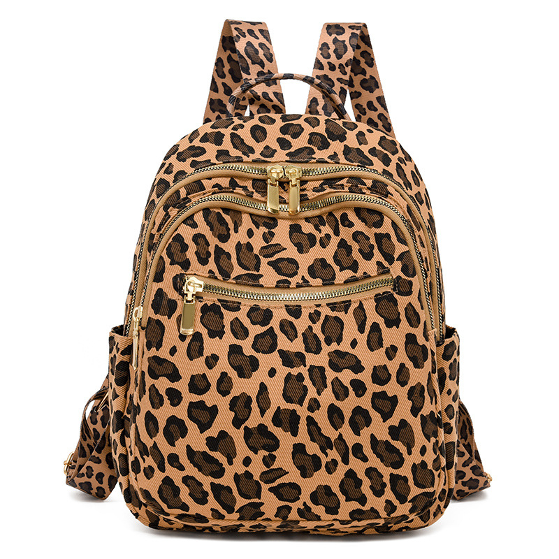 Geantă pentru femei cu imprimeu leopard, rucsac și geantă de umăr, simplitate urbană, material Oxford, închidere cu fermoar, buzunar intern cu fermoar și buzunar laminat, rezistentă la apă