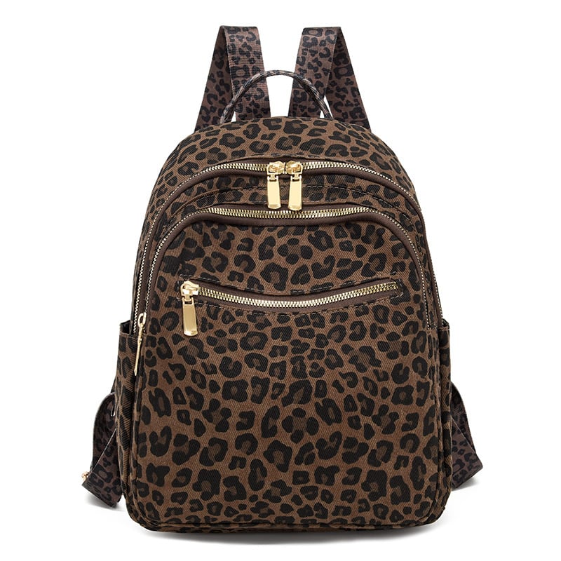 Geantă pentru femei cu imprimeu leopard, rucsac și geantă de umăr, simplitate urbană, material Oxford, închidere cu fermoar, buzunar intern cu fermoar și buzunar laminat, rezistentă la apă