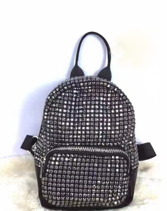 Holy Heron női PU hátizsák Rhinestone Bling díszítés, ID zseb, záródás húzózárral és csattal, poliészter bélés — 2025 tavasz