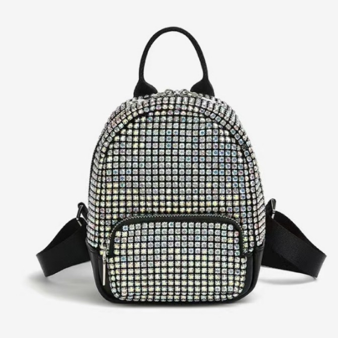 Holy Heron női PU hátizsák Rhinestone Bling díszítés, ID zseb, záródás húzózárral és csattal, poliészter bélés — 2025 tavasz