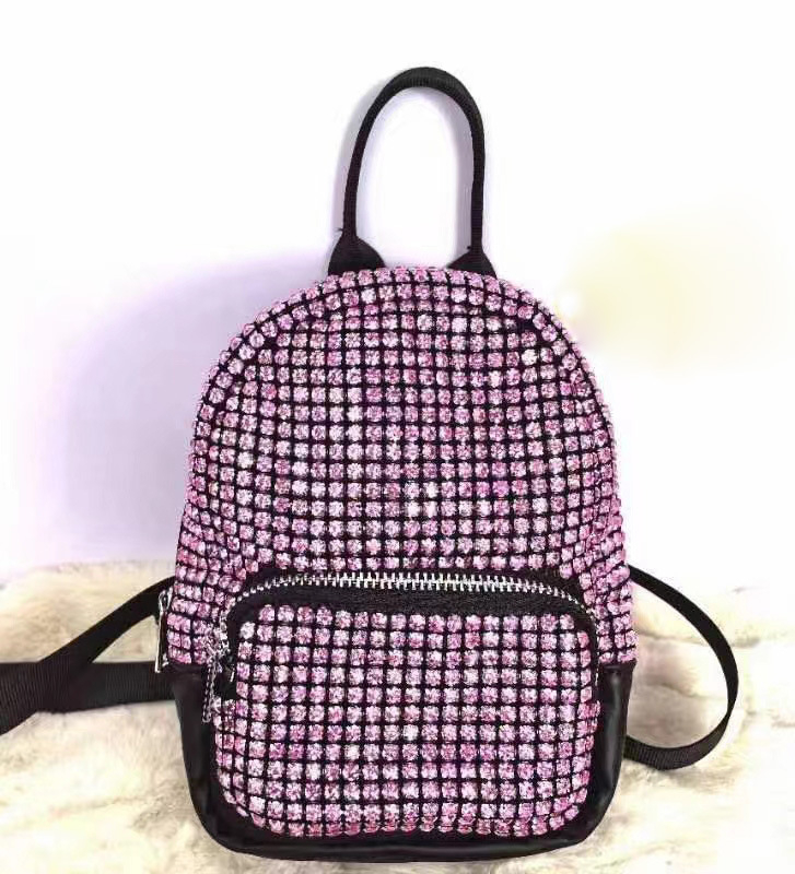 Holy Heron női PU hátizsák Rhinestone Bling díszítés, ID zseb, záródás húzózárral és csattal, poliészter bélés — 2025 tavasz