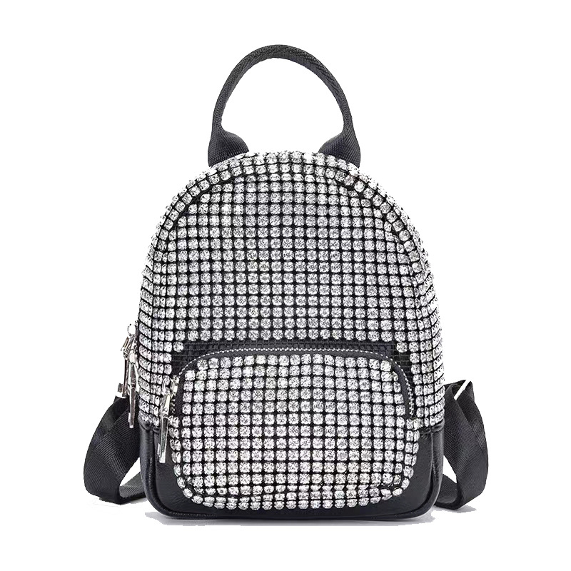Holy Heron női PU hátizsák Rhinestone Bling díszítés, ID zseb, záródás húzózárral és csattal, poliészter bélés — 2025 tavasz