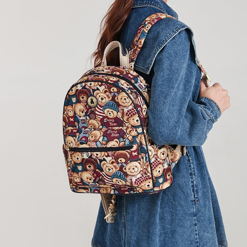 Rucsac Bear Attachment pentru femei, stil stradal, poliester, buzunare pentru laptop, cameră, telefon și ID, exterior tridimensional, iarnă 2024