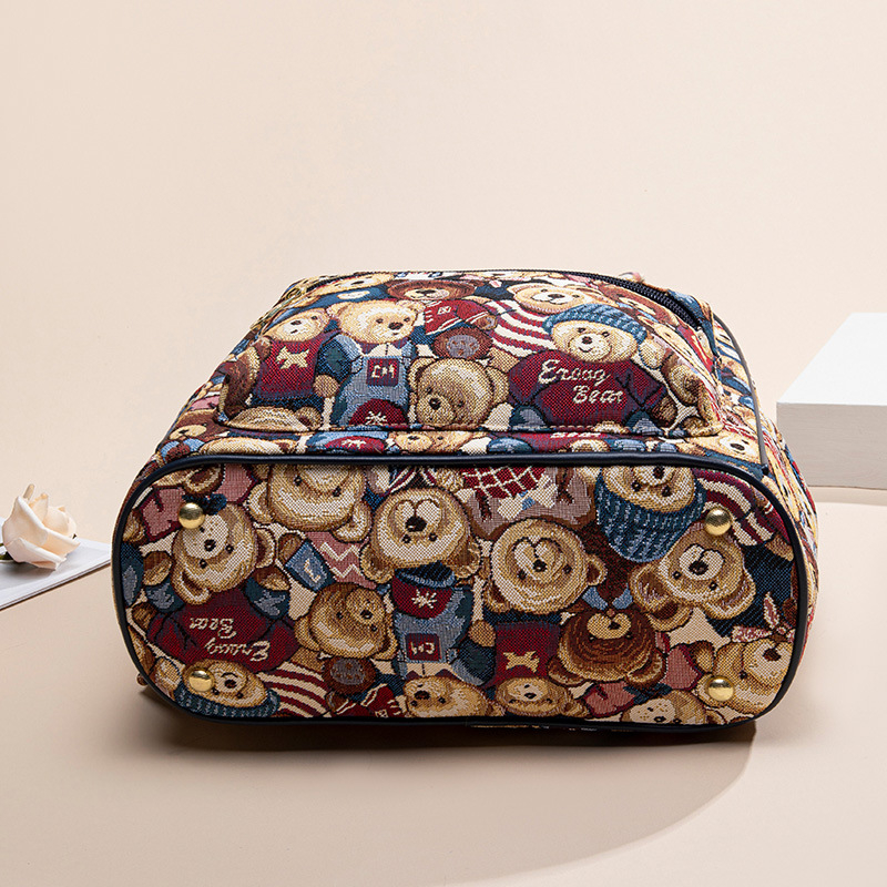 Rucsac Bear Attachment pentru femei, stil stradal, poliester, buzunare pentru laptop, cameră, telefon și ID, exterior tridimensional, iarnă 2024