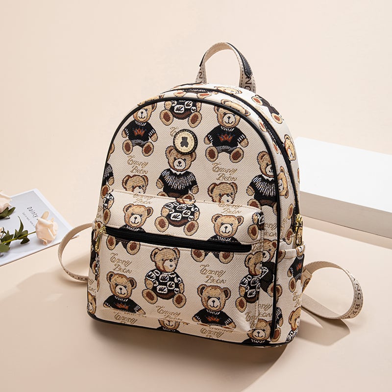 Rucsac Bear Attachment pentru femei, stil stradal, poliester, buzunare pentru laptop, cameră, telefon și ID, exterior tridimensional, iarnă 2024