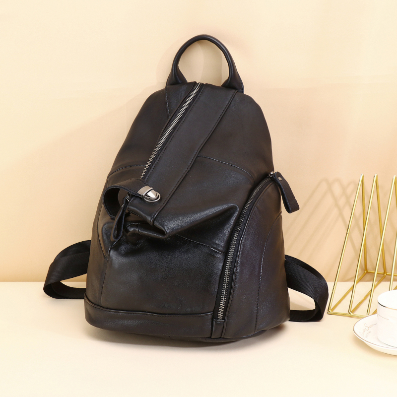 KOUDI hátizsák valódi bőrből, mindennapi használatra, első réteg marhabőrből, nagy kapacitás, cipzáras zárás, lopás elleni védelem