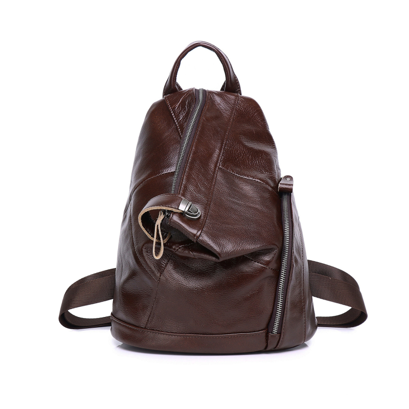 KOUDI hátizsák valódi bőrből, mindennapi használatra, első réteg marhabőrből, nagy kapacitás, cipzáras zárás, lopás elleni védelem