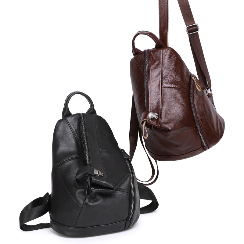 KOUDI hátizsák valódi bőrből, mindennapi használatra, első réteg marhabőrből, nagy kapacitás, cipzáras zárás, lopás elleni védelem