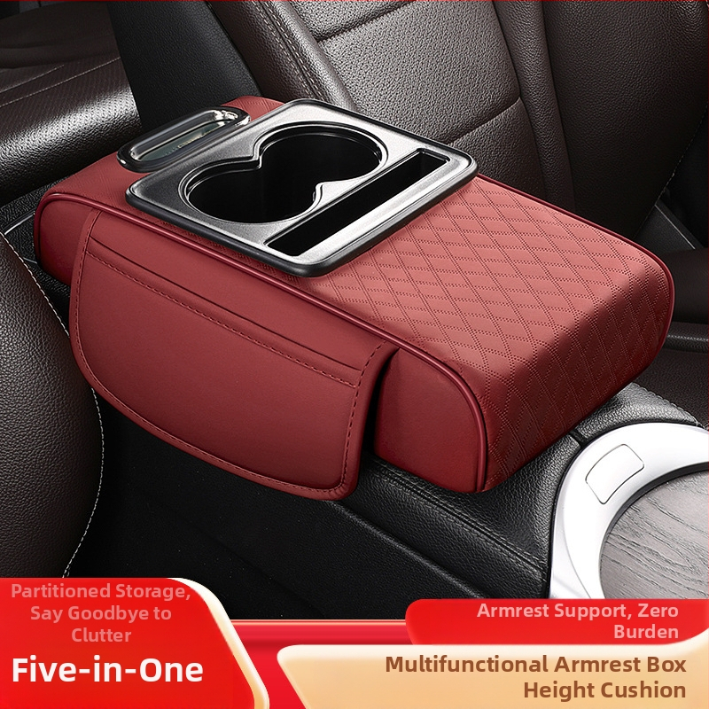 Кожен подлакътник за автомобил с отдел за съхранение и кутия за салфетки; универсален модел; марка City Embroidery; без персонализация.
