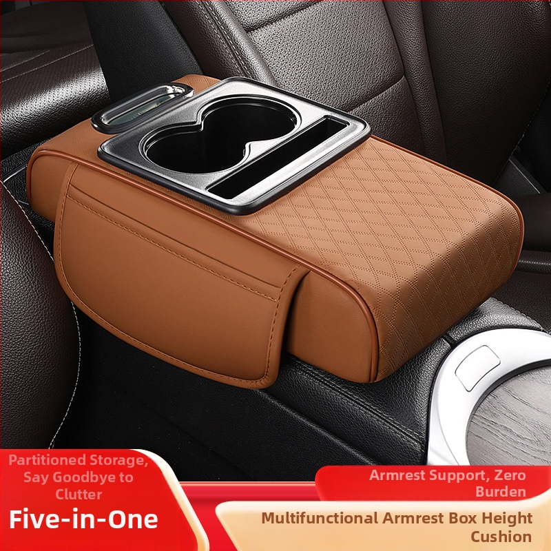 Кожен подлакътник за автомобил с отдел за съхранение и кутия за салфетки; универсален модел; марка City Embroidery; без персонализация.