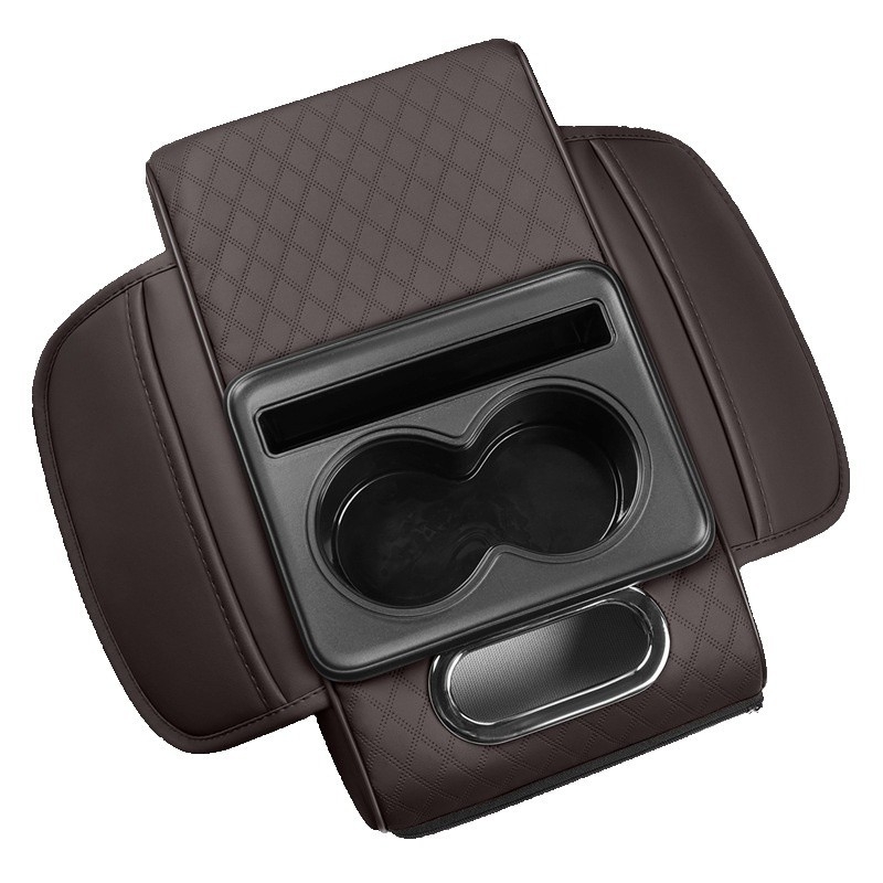 Кожен подлакътник за автомобил с отдел за съхранение и кутия за салфетки; универсален модел; марка City Embroidery; без персонализация.