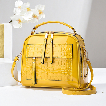 Geantă crossbody Shi Chen din PU - stil mic pătrat, formă orizontală, închidere cu fermoar, buzunar interior cu fermoar