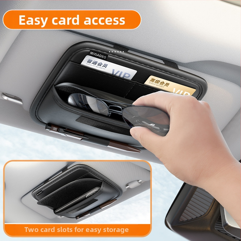 Органайзер за козирката на автомобила – PU кожа, универсален, държач за очила и карти, 3–5 години експлоатационен живот