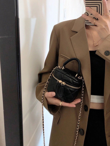 Geantă crossbody circulară din PU, cu fermoar, stil urban, căptușeală poliester — Li Tea